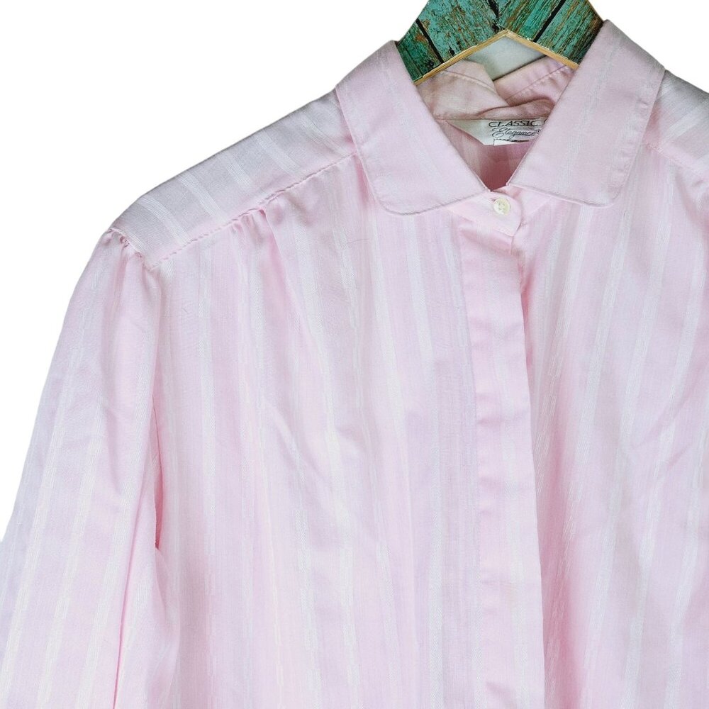 Vintage 1980's Classic Elegance Button-Down Structured Striped Blouse, USA, 20 - Picture 3 of 5